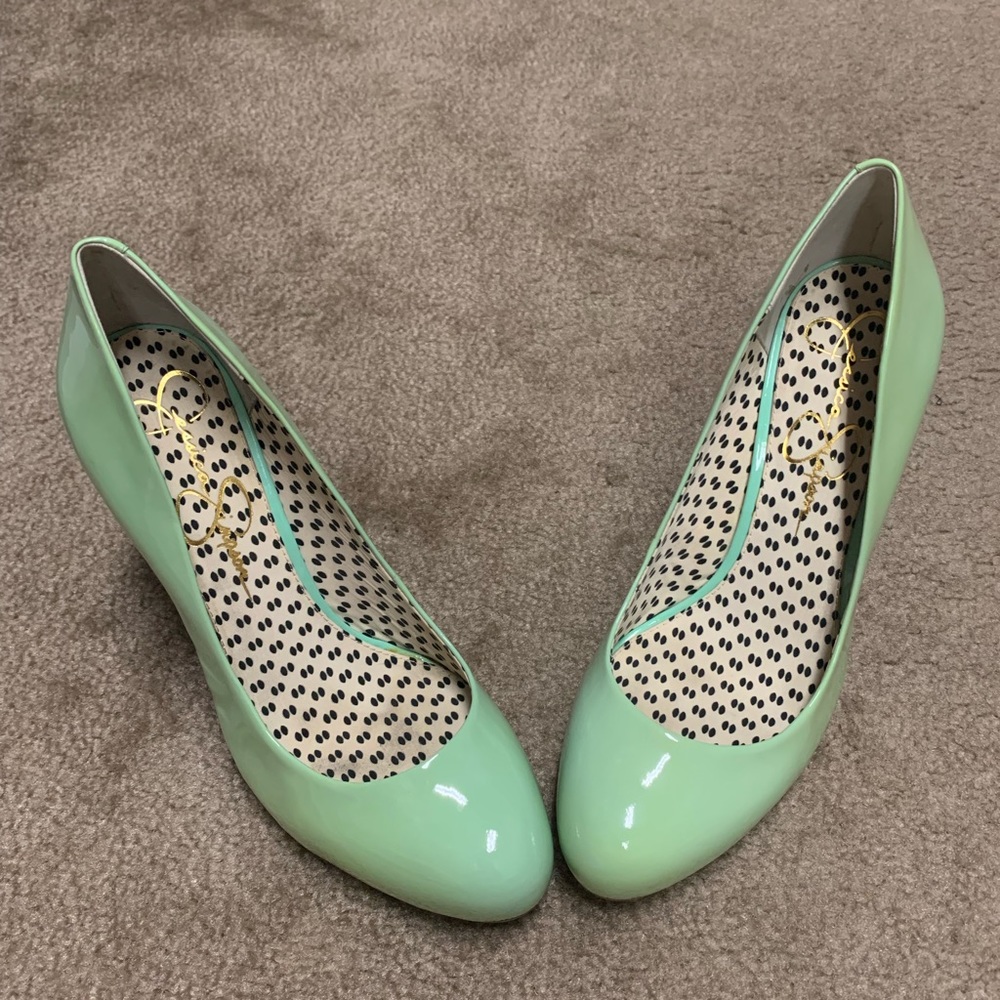 Jessica Simpson Cool Mint Patent platforms